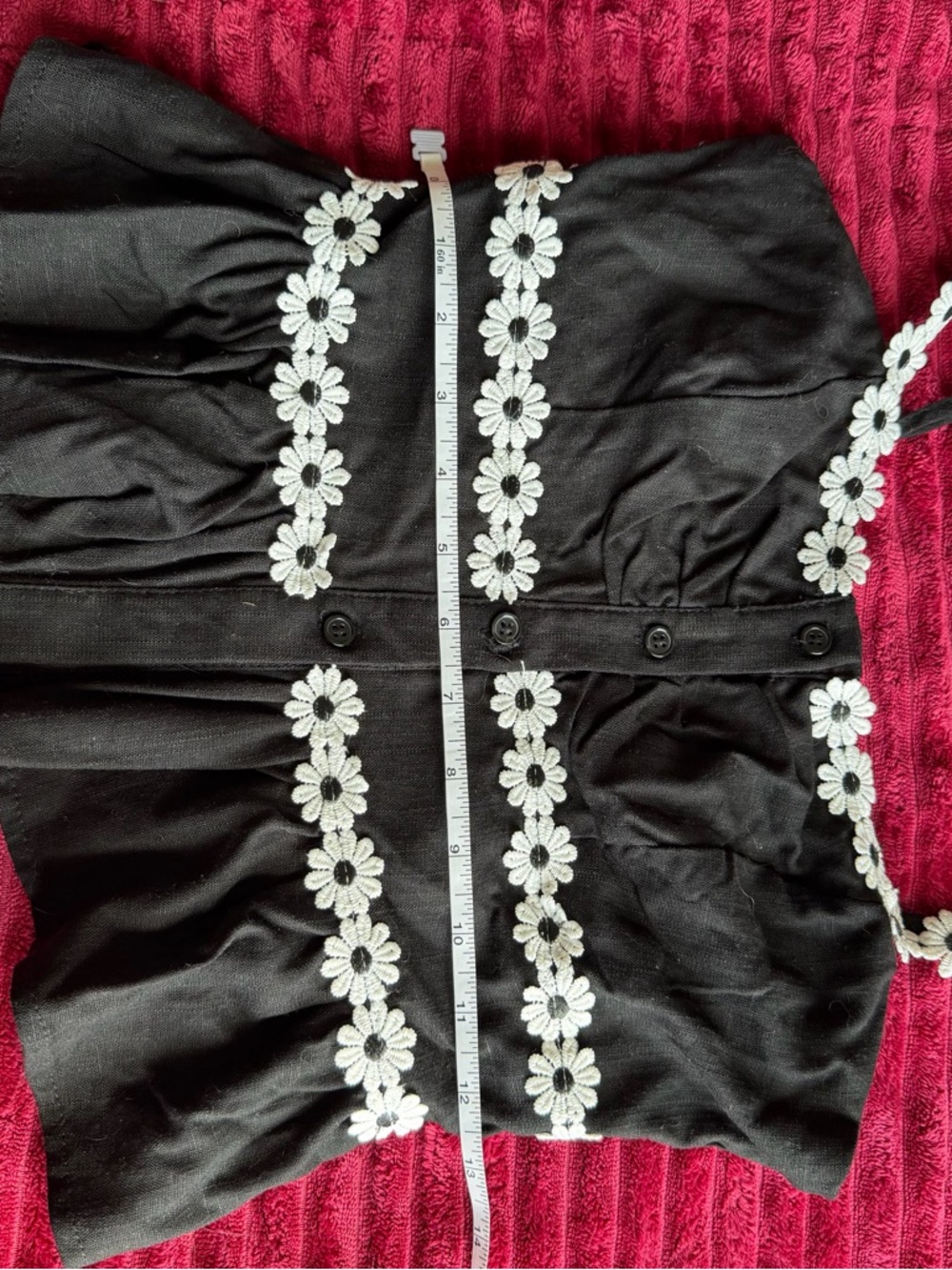 Altar’d State Black Floral-Trim Button Front Peplum Adjustable Strap Tank Top - Picture 10 of 12